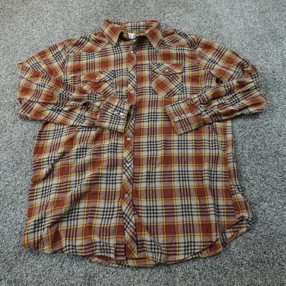 Wrangler Shirt Mens 2XLT Plaid Wrancher Western Flannel Pearl Snap Long Sleeve